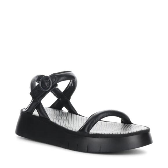 Fly London Ceto Platform Leather Sandals Black Mousse size 40 US 9-9.5 - Picture 1 of 9